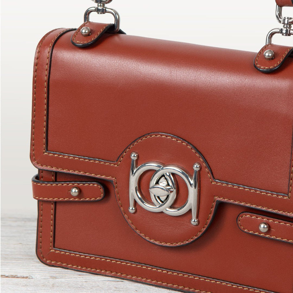 Bella -  Horse Bit Talisman Crossbody Luxury Leather Handbag in Cognac