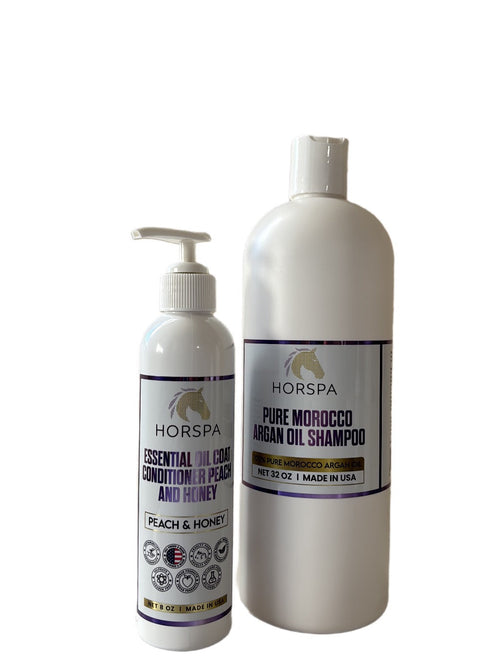 Bundle Pure Morocco Argan Oil Shampoo 32oz plus Essential Oil Coat Conditioner Peach and Honey 16oz with Sponge applicator