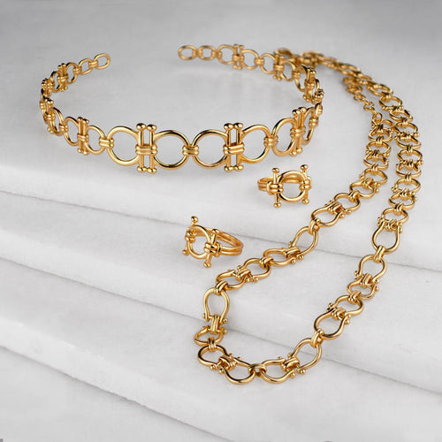 Bocara - Horse Bit Chain Link Equestrian Necklace in Gold