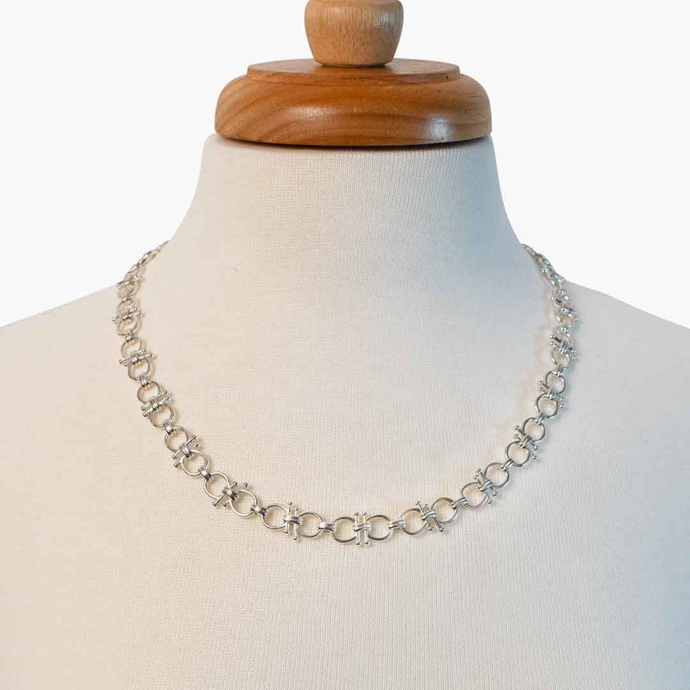 Bocara - Horse Bit Chain Link Equestrian Necklace in Silver
