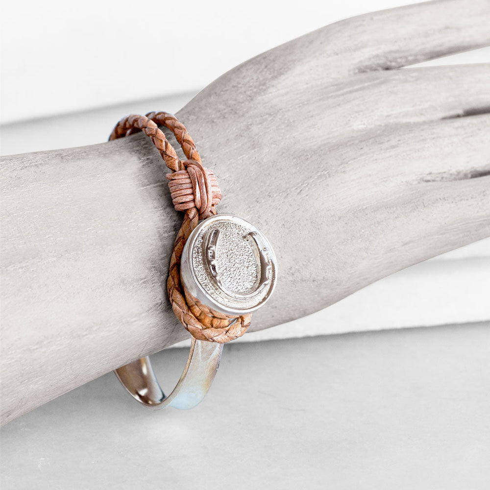 Bosal - Leather laced Horseshoe Bracelet in Natural and Silver