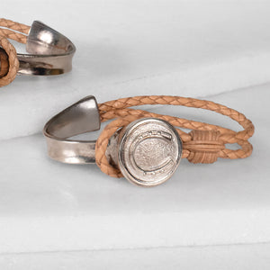 Bosal - Leather laced Horseshoe Bracelet in Natural and Silver