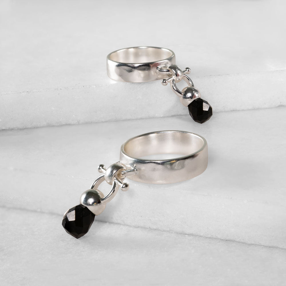 Brio - Black Onyx Horse Bit Equestrian Ring in Silver