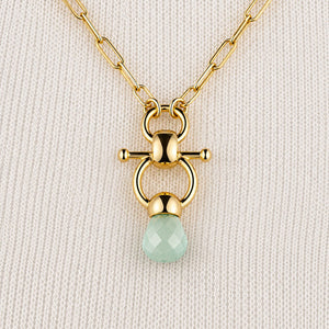 Briolette - Aqua Chalcedony Equestrian Horse Bit Necklace in Gold