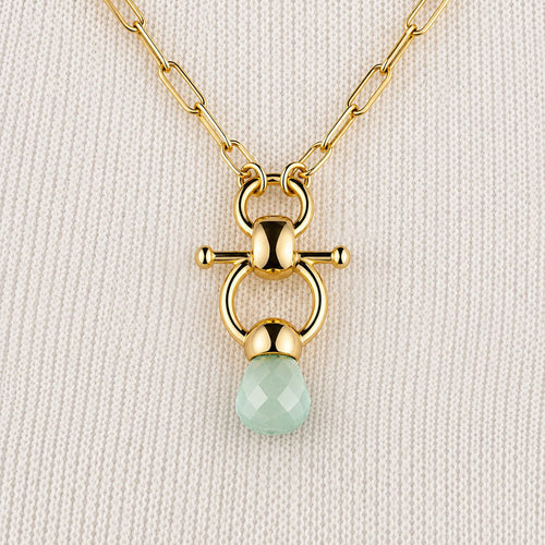 Briolette - Aqua Chalcedony Equestrian Horse Bit Necklace in Gold