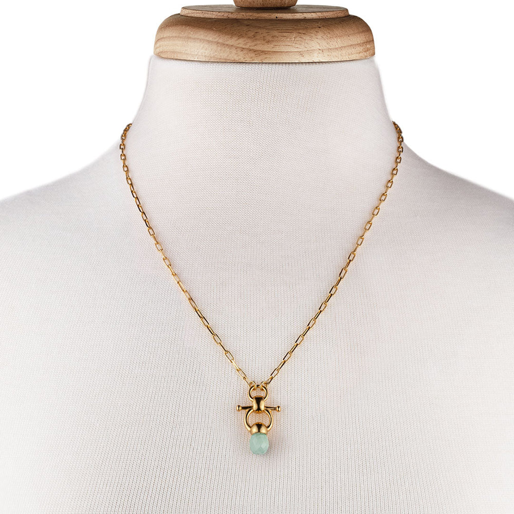 Briolette - Aqua Chalcedony Equestrian Horse Bit Necklace in Gold