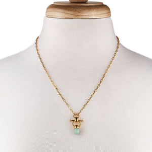 Briolette - Aqua Chalcedony Equestrian Horse Bit Necklace in Gold