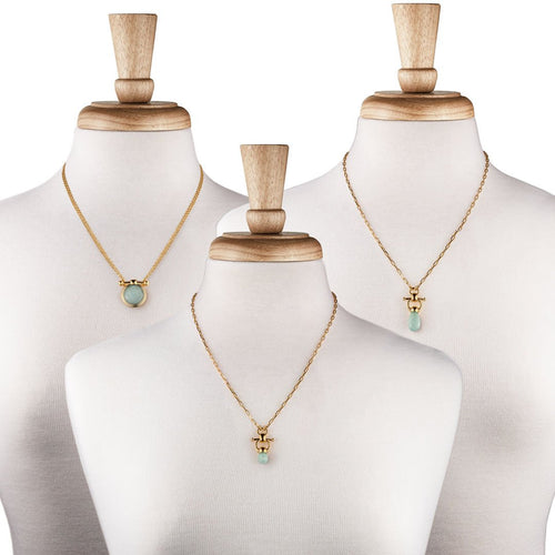Droplette - Aqua Chalcedony Equestrian Horse Bit Necklace in Gold