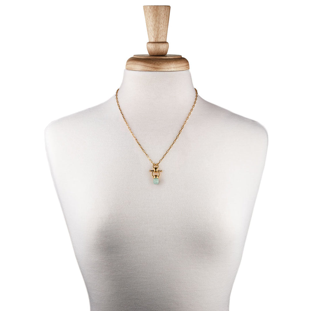 Briolette - Aqua Chalcedony Equestrian Horse Bit Necklace in Gold