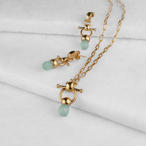Briolette - Aqua Chalcedony Equestrian Horse Bit Necklace in Gold