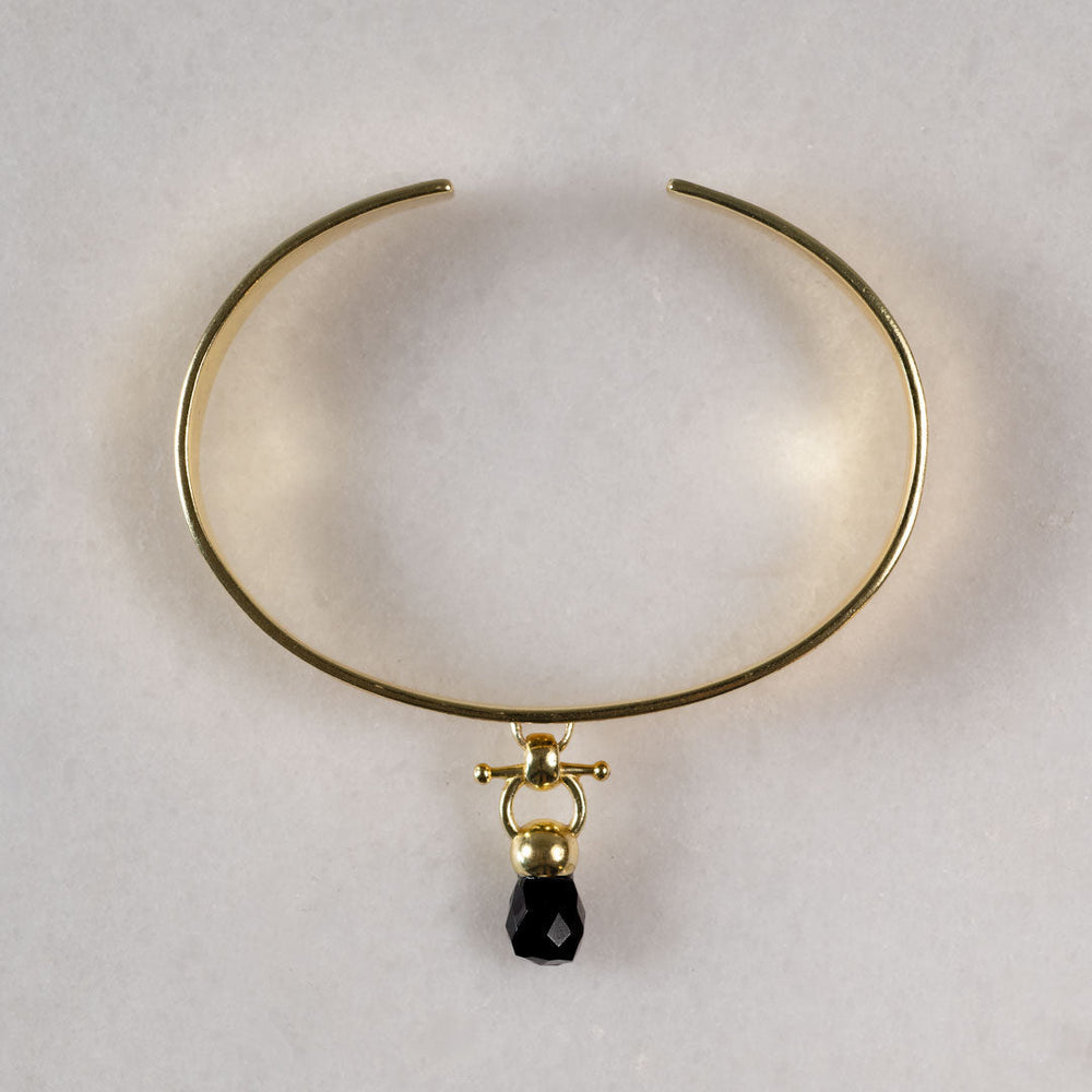 Briolette - Black Onyx Horse Bit Cuff Bracelet in Gold