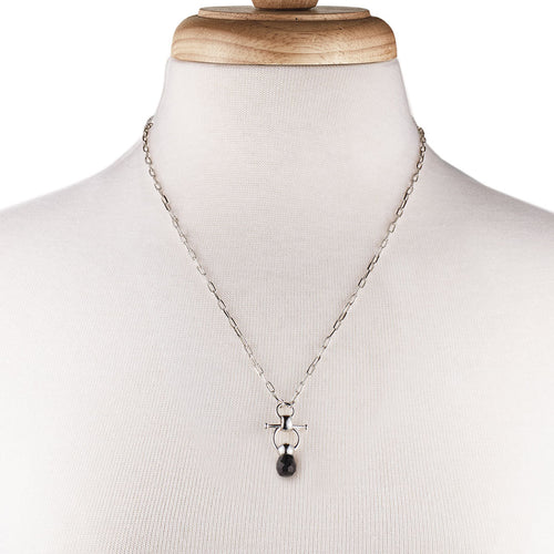 Briolette - Black Onyx Equestrian Horse Bit Necklace in Silver