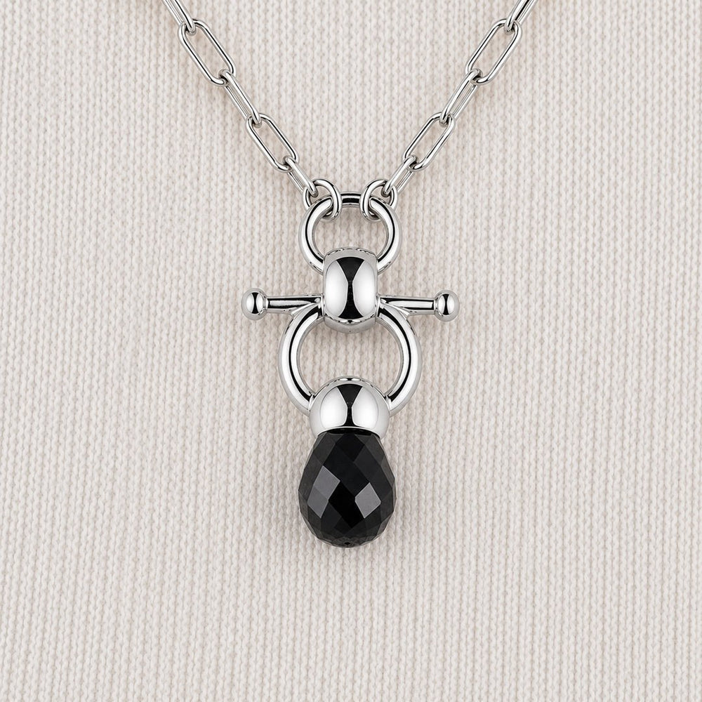 Briolette - Black Onyx Equestrian Horse Bit Necklace in Silver