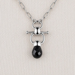 Briolette - Black Onyx Equestrian Horse Bit Necklace in Silver