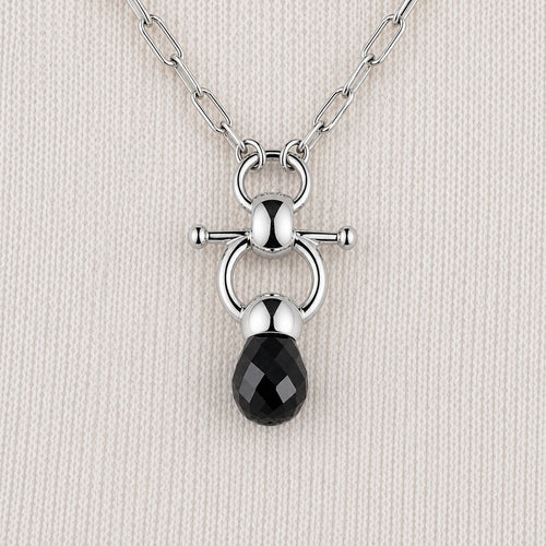 Briolette - Black Onyx Equestrian Horse Bit Necklace in Silver