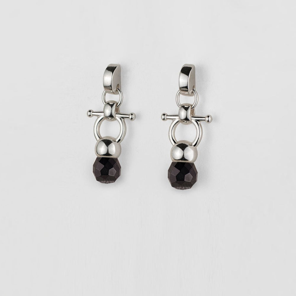 Briolette - Black Onyx Horse Bit Equestrian Earring in Silver