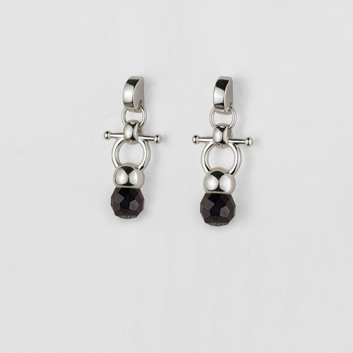 Briolette - Black Onyx Horse Bit Equestrian Earring in Silver