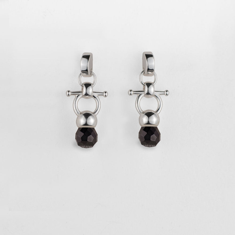 Briolette - Black Onyx Horse Bit Equestrian Earring in Silver