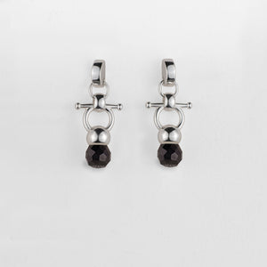 Briolette - Black Onyx Horse Bit Equestrian Earring in Silver