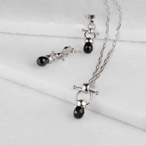 Briolette - Black Onyx Horse Bit Equestrian Earring in Silver
