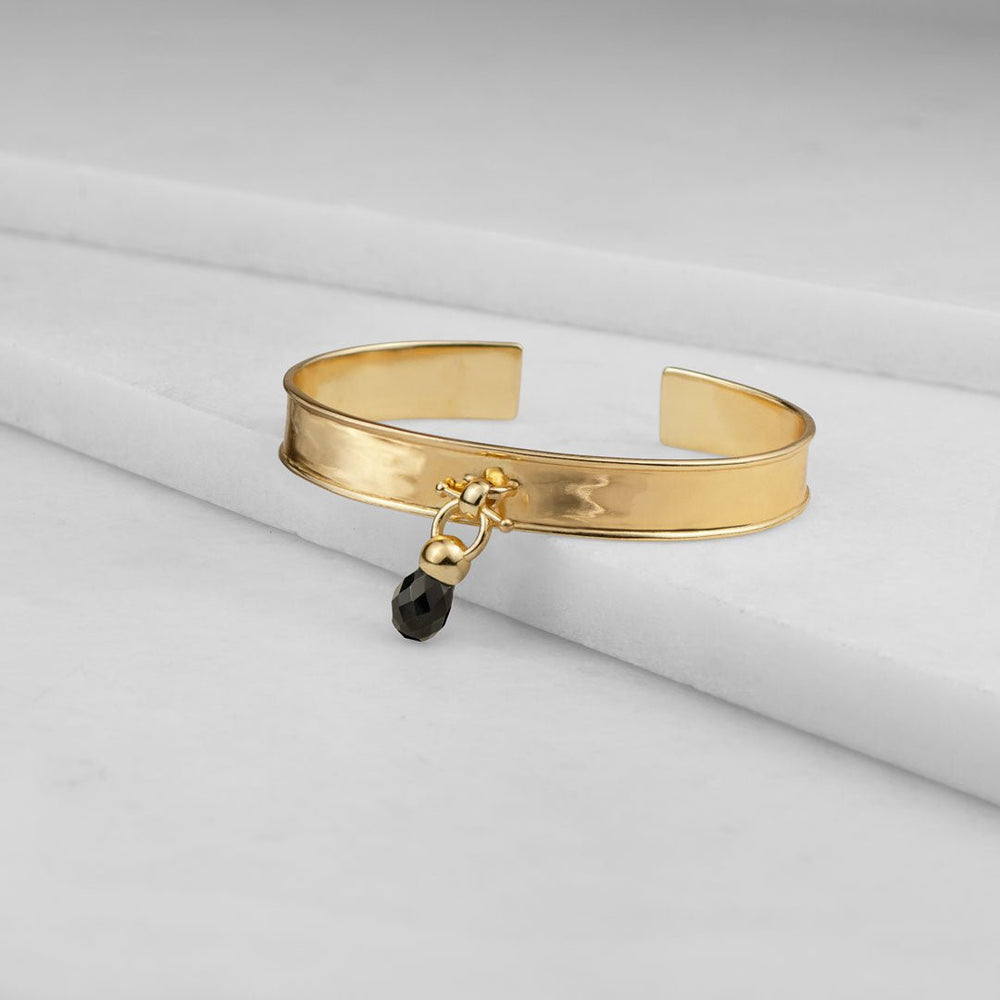 Briolette - Black Onyx Horse Bit Cuff Bracelet in Gold