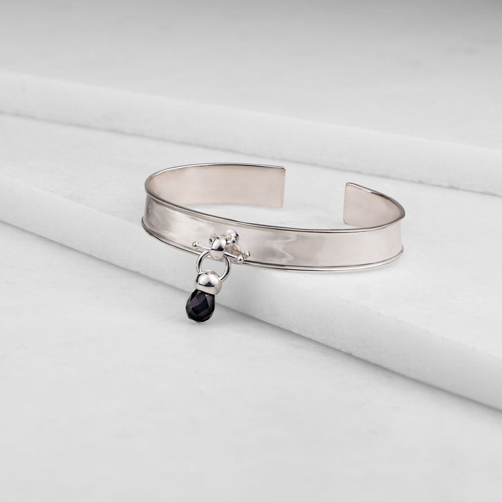 Briolette - Black Onyx Horse Bit Cuff Bracelet in Silver