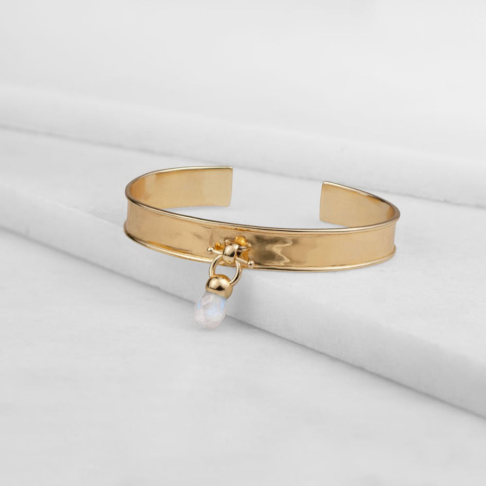 Briolette - Moonstone Horse Bit Cuff Bracelet in Gold