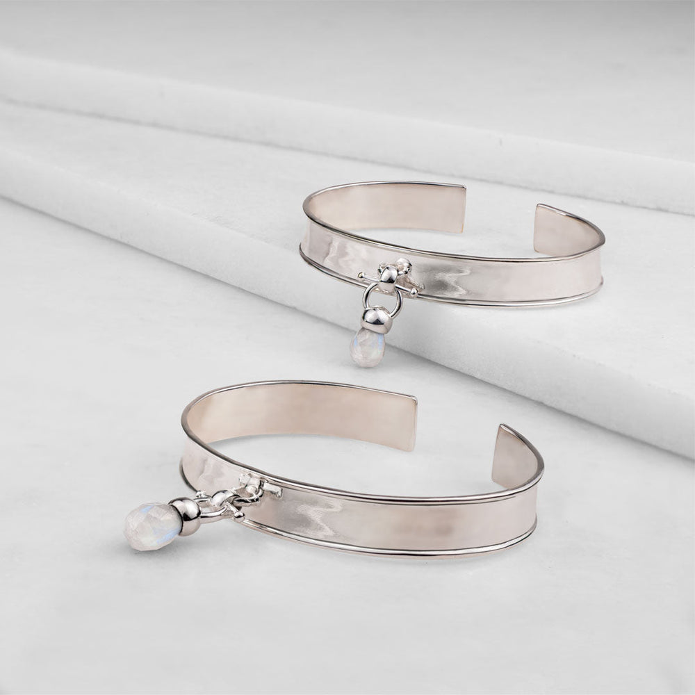 Briolette - Moonstone Horse Bit Cuff Bracelet in Silver