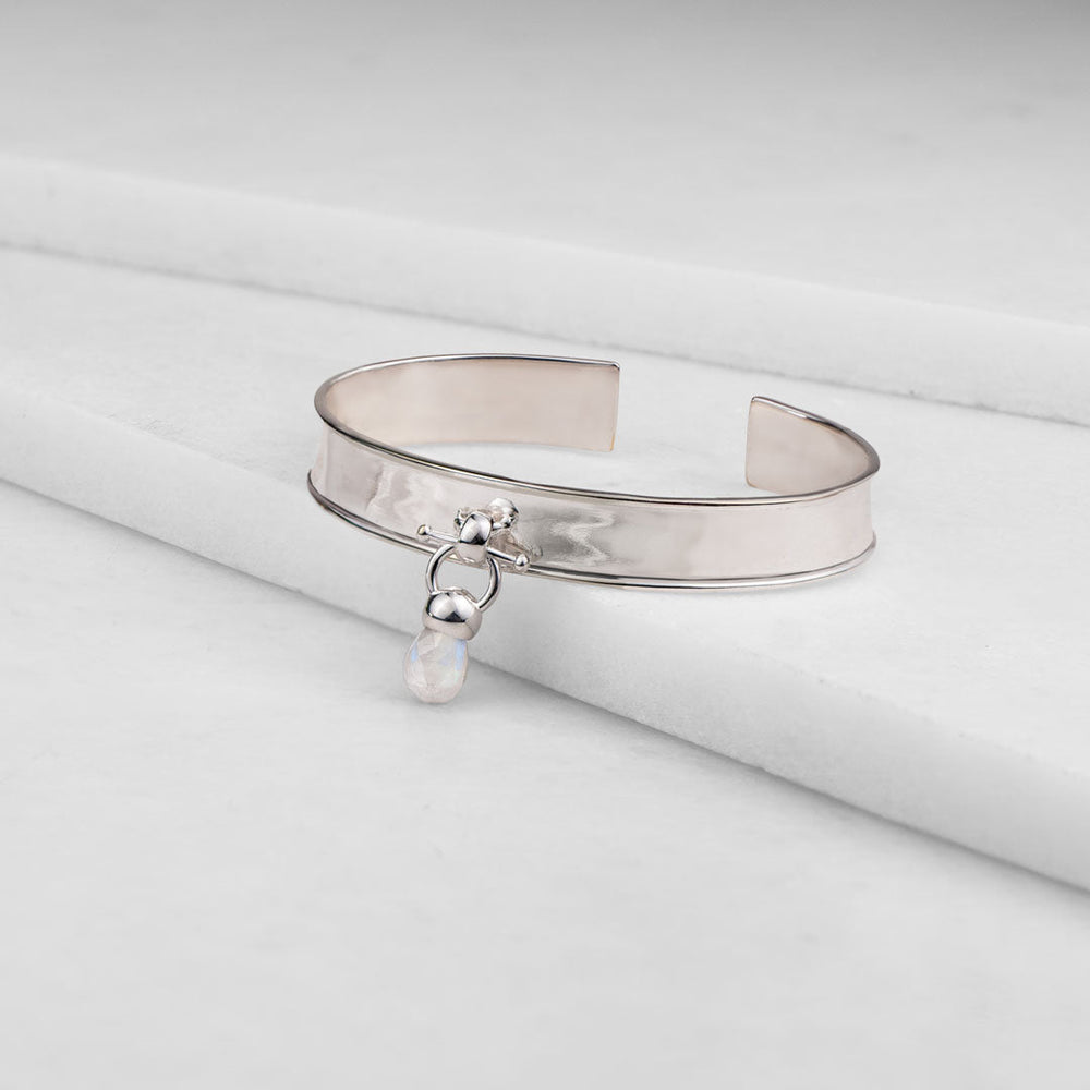 Briolette - Moonstone Horse Bit Cuff Bracelet in Silver