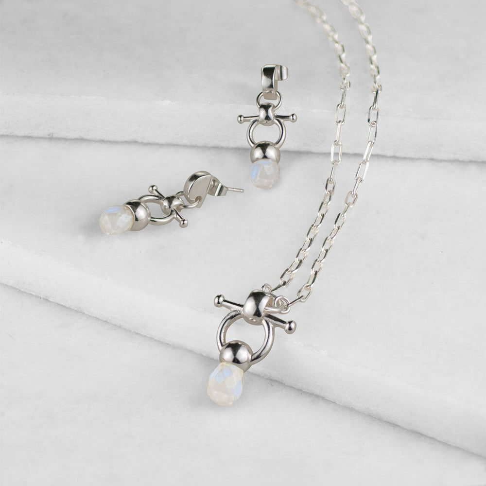 Briolette - Moonstone Equestrian Horse Bit Necklace in Silver