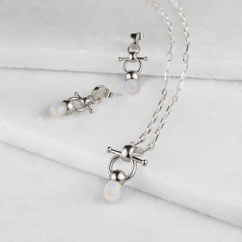 Briolette - Moonstone Equestrian Horse Bit Necklace in Silver