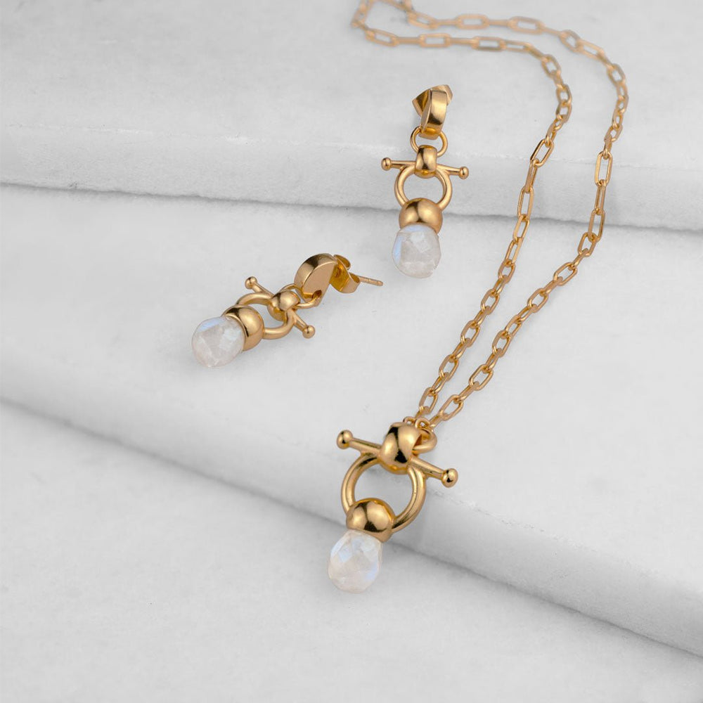 Briolette - Moonstone Horse Bit Equestrian Earring in Gold