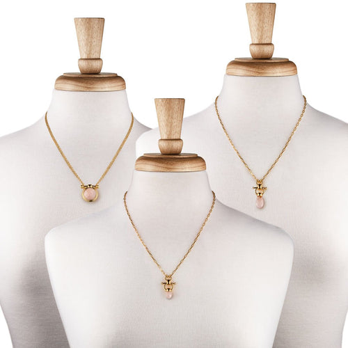 Droplette - Rose Quartz Equestrian Horse Bit Necklace in Gold