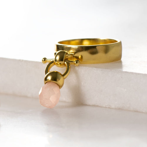 Briolette - Rose Quartz Equestrian Horse Bit Necklace in Gold