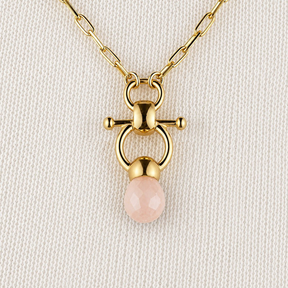 Briolette - Rose Quartz Equestrian Horse Bit Necklace in Gold