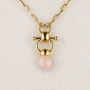 Briolette - Rose Quartz Equestrian Horse Bit Necklace in Gold