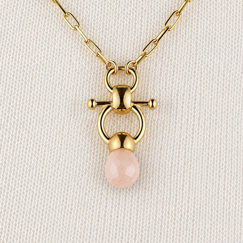 Briolette - Rose Quartz Equestrian Horse Bit Necklace in Gold