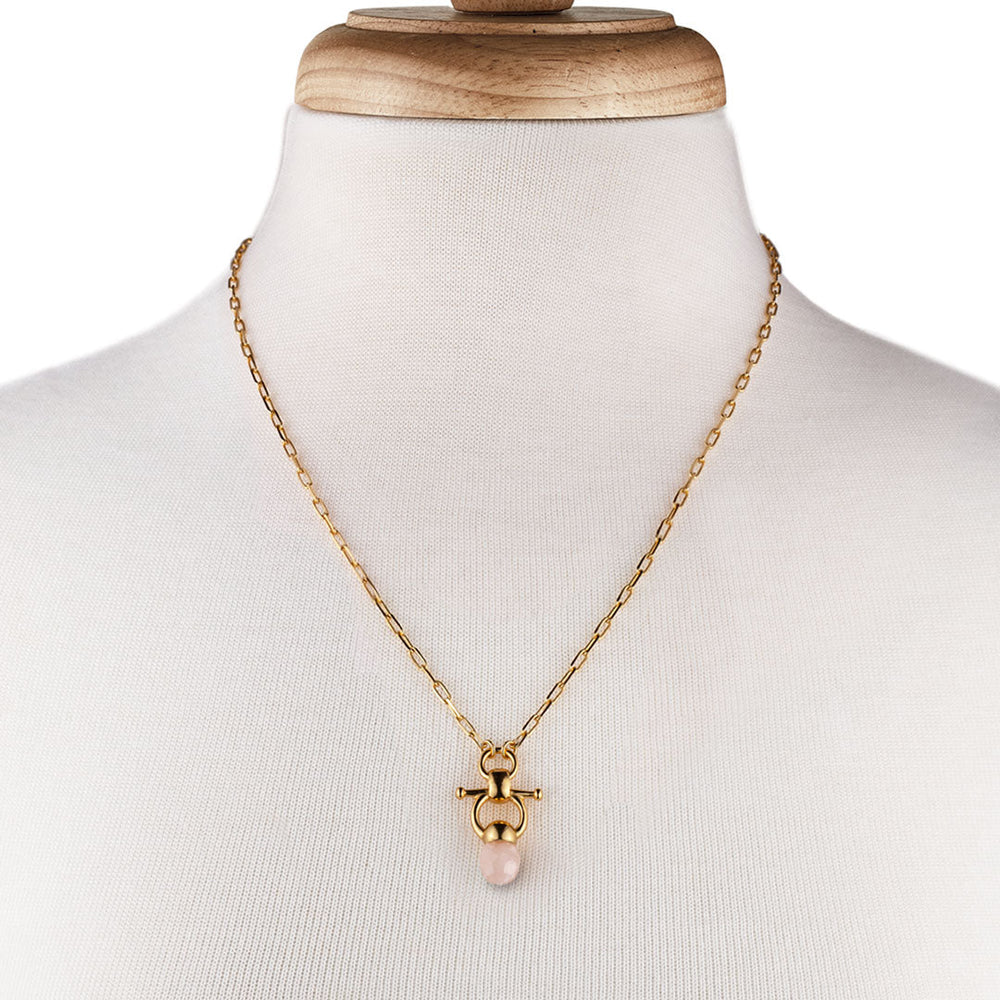Briolette - Rose Quartz Equestrian Horse Bit Necklace in Gold