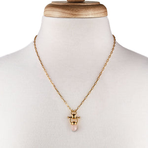Briolette - Rose Quartz Equestrian Horse Bit Necklace in Gold