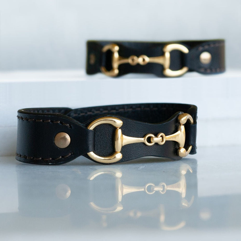 Bronson - Equestrian Leather Horse Bit Bracelet in Gold