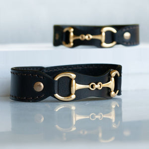 Bronson - Equestrian Leather Horse Bit Bracelet in Gold
