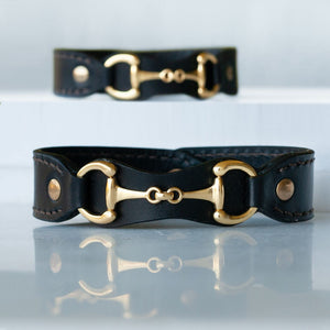 Bronson - Equestrian Leather Horse Bit Bracelet in Gold