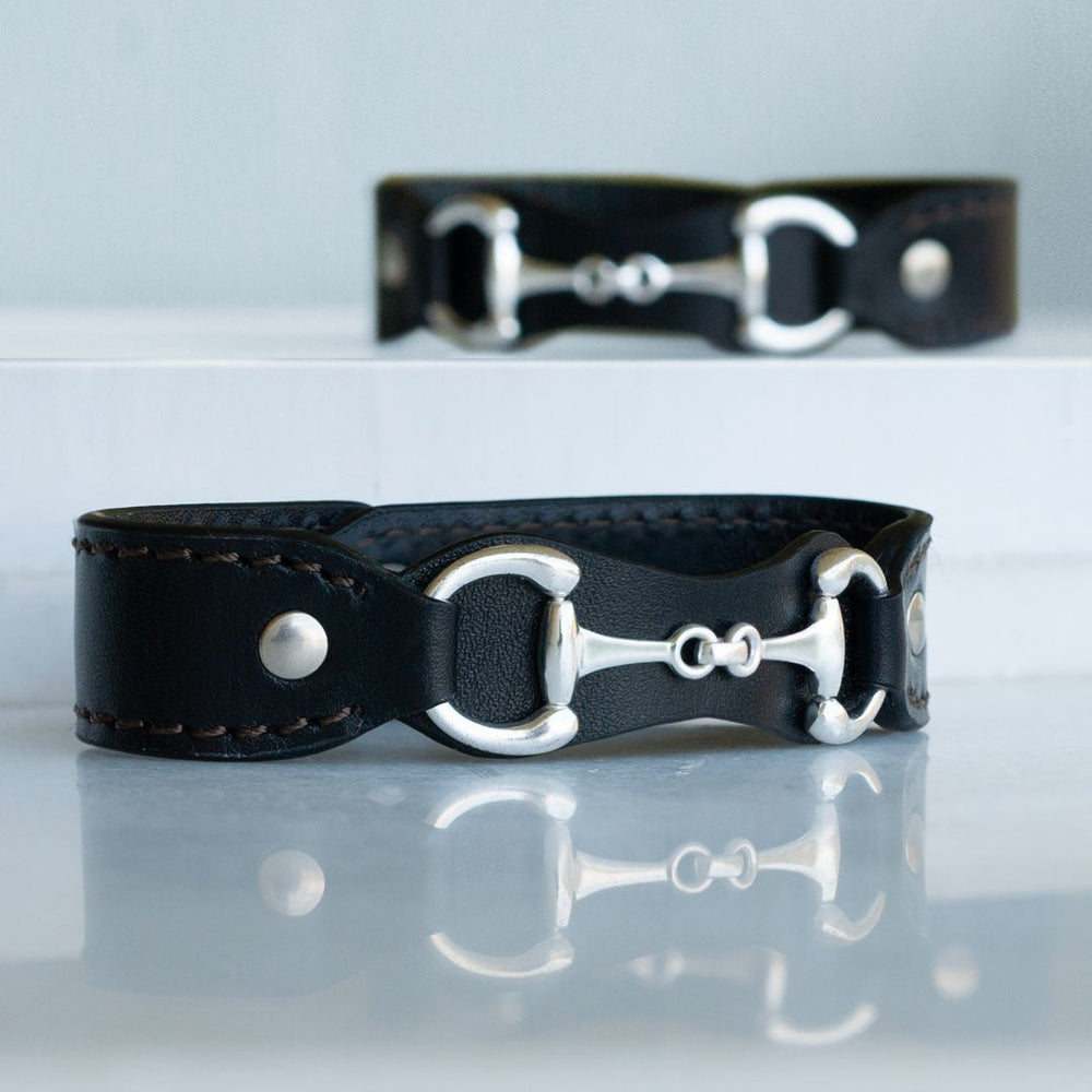 Bronson - Equestrian Leather Horse Bit Bracelet in Silver