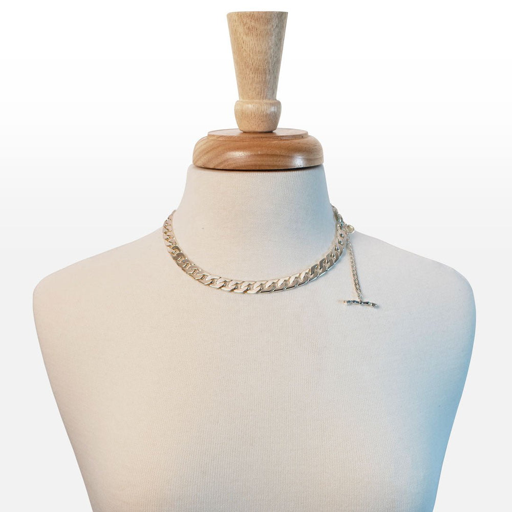 Cadence - Convertible Equestrian Curb Chain T-Bar Necklace in Silver