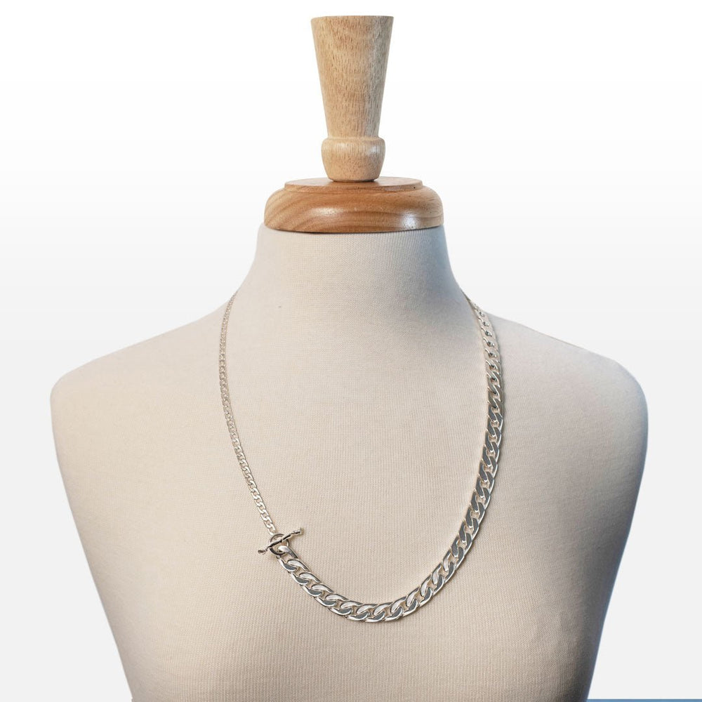 Cadence - Convertible Equestrian Curb Chain T-Bar Necklace in Silver