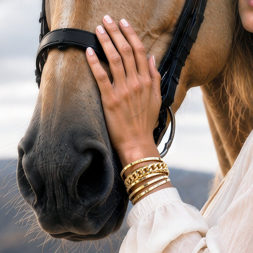 Cadence Equestrian Bracelet - Wide Gold Curb Chain Cuff
