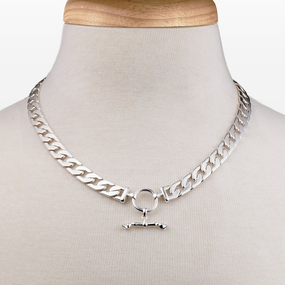 Cadence - Equestrian Curb Chain T-Bar Necklace in Silver