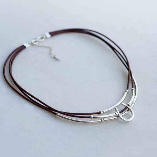 Calista - Equestrian Horseshoe Necklace on Brown Leather