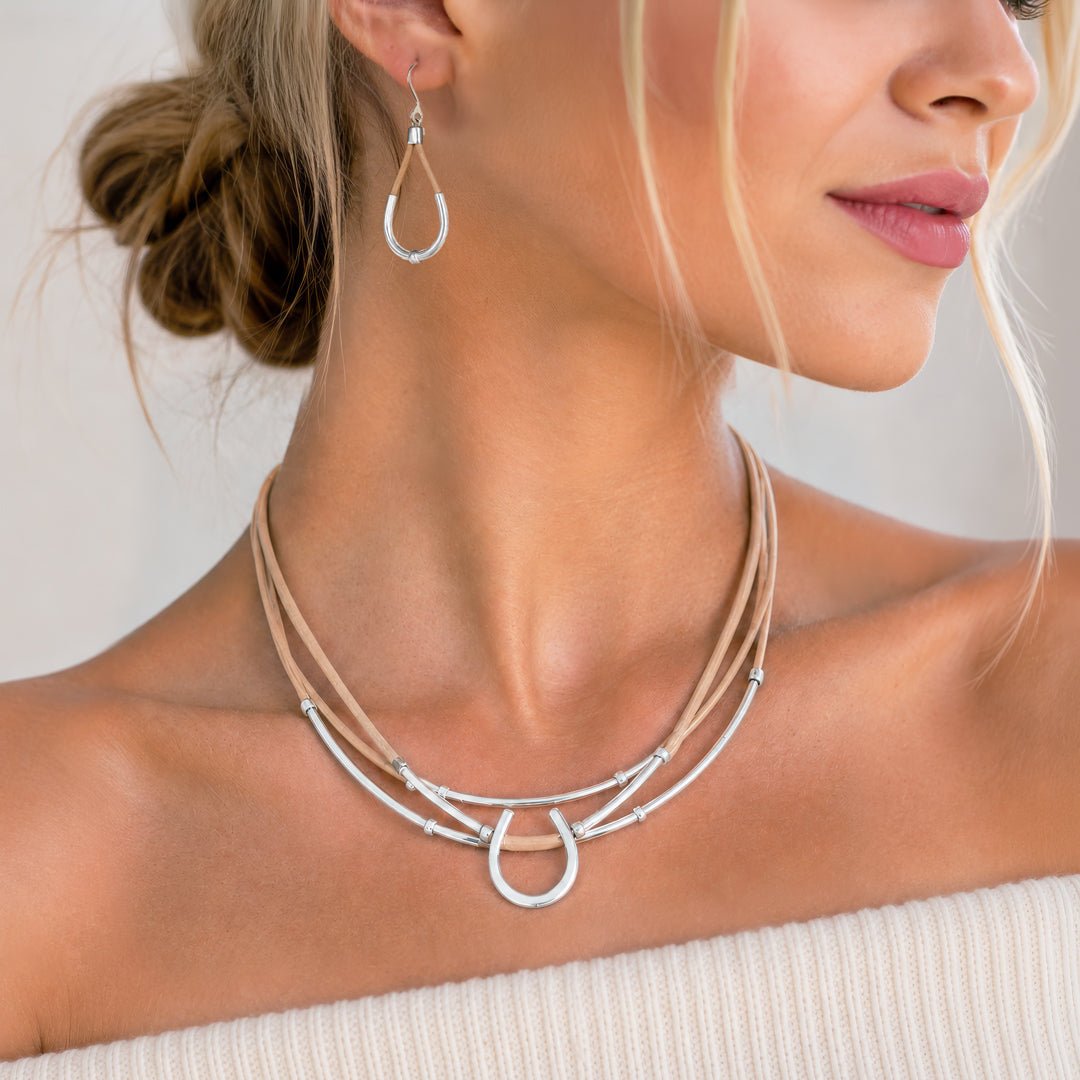 Calista - Equestrian Horseshoe Necklace on Natural Leather