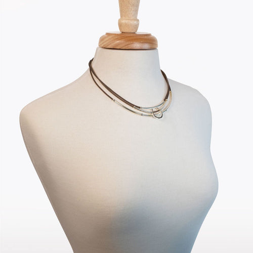 Calista - Equestrian Horseshoe Necklace on Brown Leather